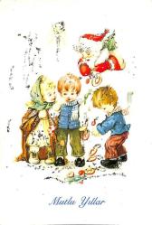 Yılbaşı (Yeniyıl) Noel Baba Temalı Simli Kartpostal KRT14960