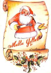 Yılbaşı (Yeniyıl) Noel Baba Temalı Yaldızlı Kartpostal KRT15455