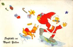 Yılbaşı (Yeniyıl) Noel Baba Temalı Açılır Kapak Yaldızlı Kartpostal KRT15909