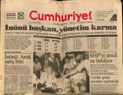 Cumhuriyet Gazetesi 30 Temmuz 1991 - İnönü Başkan , Yönetim Karma GZ65112