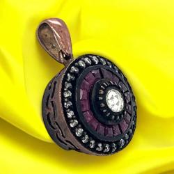 Yakut ve Pırlanta Taşlı 8 Ayar Altın Kolye Ucu ELM297 #6.90