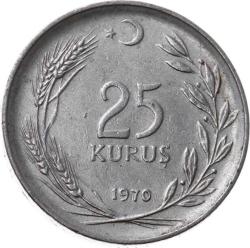 1970 Yılı 25 Kuruş ÇÇT (Düz) TCM1662