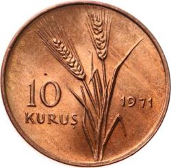1971 Yılı10 Kuruş FAO *Saban Kılıçtan Üstündür* ÇİL TCM2400