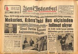 Yeni İstanbul Gazetesi 1 Şubat 1964 - Makarios Kıbrıstaki Rus Elçisinden Talimat Alıyor, Bir Akıl Hastası Kuran Hocasını Kılıçla Öldürdü GZ84482