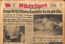 Hürriyet Gazetesi 12 Ağustos 1957 - Asya Gribi Güney Anadoludada Görüldü GZ90800
