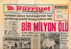 Hürriyet Gazetesi 18 Kasım 1970 - Pakistan Dünya Kurulduğundan Beri Görülen En Büyük Faciaya Sahne Oldu , Bir Milyon Ölü... GZ90909