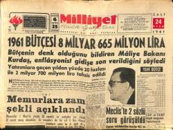 Milliyet Halk Gazetesi 24 Ocak 1961 - 1961 Bütçesi 8 Milyar 665 Milyon Lira - Memurlara Zam Şekli Açıklandı GZ92829
