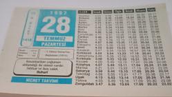 28 Temmuz 1997-Orijinal Takvim Yaprağı-Doğum Günü-Söz,Nişan,Nikâh,Düğün ve Önemli Günler Hediyesi-Hicret Takvimi-Ayet(Hadis)-(Buhari)-I. Dünya Savaşı'nın Başlaması(1914)-Malik Bin Dinar(r.a.)-Bir Hadis-Arap Atasözü