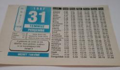 31 Temmuz 1997-Orijinal Takvim Yaprağı-Doğum Günü-Söz,Nişan,Nikâh,Düğün ve Önemli Günler Hediyesi-Hicret Takvimi-Ayet(Hadis)-(En'am 3)-İmam Ahmet Bin Hambel'in Vefatı(855)-Riyakarın Dört Alameti-Müslüman'ın Hakkı-Enerjimizin Kaynağı