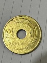 1948 TC 2 1/2 kuruş delikli madeni para Temiz