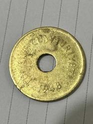 1948 TC 2 1/2 kuruş delikli madeni para Temiz