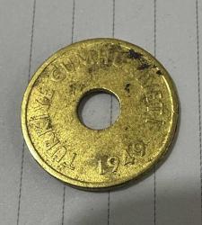 1949 TC 1 kuruş delikli madeni para ÇT