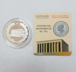 2013 ATATÜRK'ÜN ANITKABİR'DE 60. YILI DARPHANE HATIRA GÜMÜŞ PARASI / SERTİFİKALI