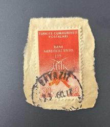 Türk Pulu - Turkish Stamp -  Mektup Zarfından Kesilmiş /  Postadan Geçmiş Pul Filateli - 1960 DAMGALI - KARA HARB OKULUNUN 125. YILI TEMALI PUL, 30 KURUŞ - Türkiye Cumhuriyeti - NOSTALJİK DOĞUM GÜNÜ HEDİYESİ