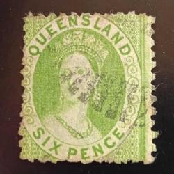 1860-63 İngiltere Sömürge Queensland , Kraliçe Victoria, 6d yeşil