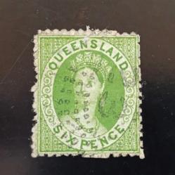 1860-63 İngiltere Sömürge Queensland , Kraliçe Victoria, 6d yeşil