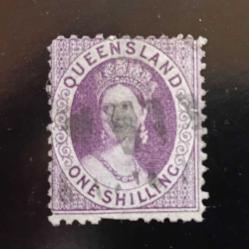 1870-82 İngiltere Sömürge Queensland, Chalon , Kraliçe Victoria, 1 sh lila,kat:140$