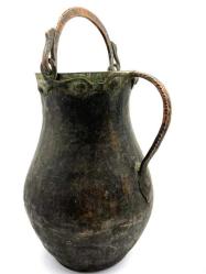 Eski Bakır Çift Kulplu Aykırı Bakraç