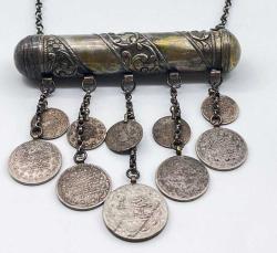 Osmanlı Dönemi Gümüş Zincirli Osmanlı Paralarla Bezeli Hamayır AOB2968