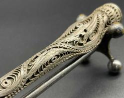 Osmanlı Dönemi Aznavur İşçiliği Sıkma Kehribar Tepeli Gümüş Sigara Ağızlığı AOB2986