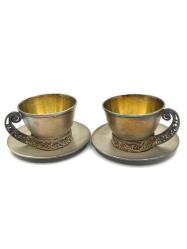 Rus Damgalı Kalem İşi 1 Çift Gümüş Kahve Fincanı AOB3835