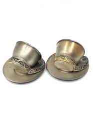 Rus Damgalı Kalem İşi 1 Çift Gümüş Kahve Fincanı AOB3835