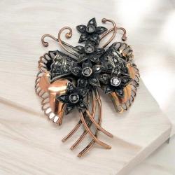 Antika 8 Ayar Elmas Taşlı Broş – 0.40 Krt | Vintage Gold Brooch ELM372 #9.10