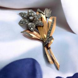 Antika 14 Ayar Elmas Taşlı Broş – 0.65 Krt | Vintage Gold Brooch ELM371 #20.62