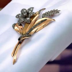 Antika 14 Ayar Elmas Taşlı Broş – 0.65 Krt | Vintage Gold Brooch ELM371 #20.62