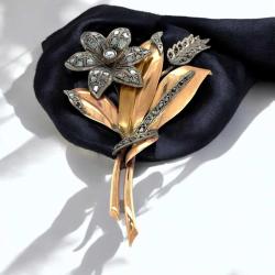 Antika 14 Ayar Elmas Taşlı Broş – 0.65 Krt | Vintage Gold Brooch ELM371 #20.62