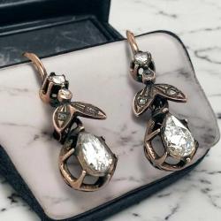 Antika 8 Ayar Elmas Taşlı Damla Küpe | Vintage Gold Earrings ELM345 #14.40