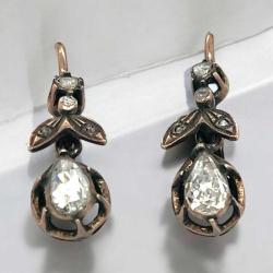 Antika 8 Ayar Elmas Taşlı Damla Küpe | Vintage Gold Earrings ELM345 #14.40