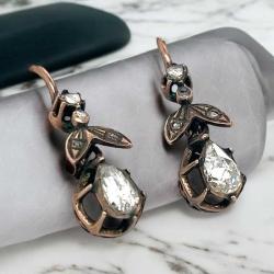 Antika 8 Ayar Elmas Taşlı Damla Küpe | Vintage Gold Earrings ELM345 #14.40