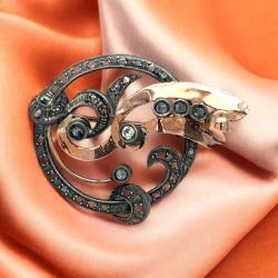 Antika 8 Ayar Elmas Taşlı Broş – 37 Elmas / 0.55 Krt | Brooch Vintage Jewelry ELM238 #5.60