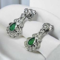 Vintage 18 Ayar Pırlanta Zümrüt Taşlı Küpe ELM069 #12