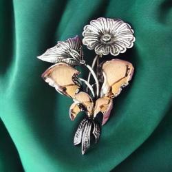 Antika 8 Ayar Altın Elmas Taşlı Broş – 8 Doğal Elmas – Zarif Gül Formu ELM105 #7.58