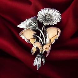 Antika 8 Ayar Altın Elmas Taşlı Broş – 8 Doğal Elmas – Zarif Gül Formu ELM105 #7.58