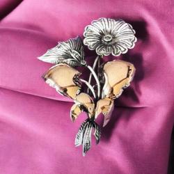 Antika 8 Ayar Altın Elmas Taşlı Broş – 8 Doğal Elmas – Zarif Gül Formu ELM105 #7.58