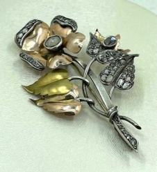 Antika 14 Ayar Elmas Taşlı Broş ELM150 #10.10