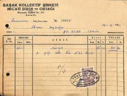 BAŞAK KOLLEKTİF ŞİRKETİ NECATİ ŞEREN Ve Ortağı Mazot Faturası Damga Pullu Ve İmzalı 1962 EFM(N)10867