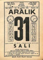 31 Aralık 1968 Takvim Yaprağı - Doğum Günü Hediyesi EFM(N)11047