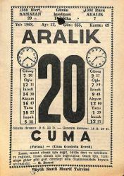 20 Aralık 1968 Takvim Yaprağı - Doğum Günü Hediyesi EFM(N)11056