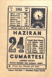 24 Haziran 1961 Takvim Yaprağı - Doğum Günü Hediyesi EFM(N)11333