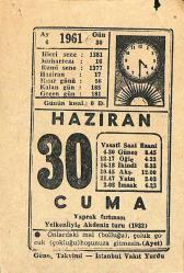 30 Haziran 1961 Takvim Yaprağı - Doğum Günü Hediyesi EFM(N)11449