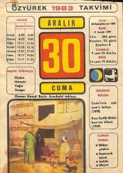 30 Aralık 1983 Takvim Yaprağı - Doğum Günü Hediyesi EFM(N)11514