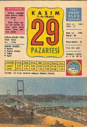 29 Kasım 1982 Takvim Yaprağı - Doğum Günü Hediyesi EFM(N)11890
