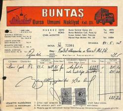 1969 Buntaş Bursa Umumi Nakliyat Koll Şti Antetli Damga Pullu Islak İmzalı Fatura EFM(N)12045