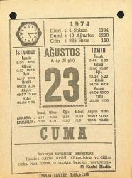 23 Ağustos 1974 Takvim Yaprağı - Doğum Günü Hediyesi EFM(N)12180