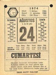 24 Ağustos 1974 Takvim Yaprağı - Doğum Günü Hediyesi EFM(N)12181