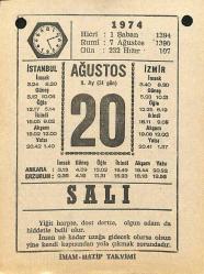 19 Ağustos 1974 Takvim Yaprağı - Doğum Günü Hediyesi EFM(N)12198